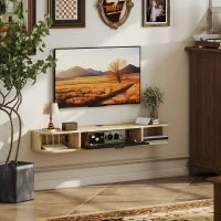 Mobile TV sospeso 120 cm, per televisori fino a 127 cm, cassetto ribaltabile 2 ripiani 120x24x16cm Nero