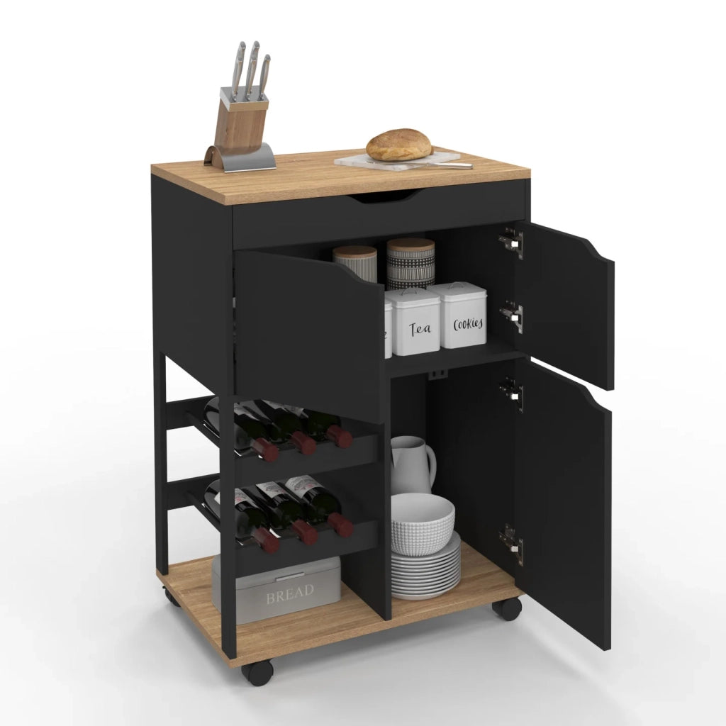 IDMarket - Credenza COSY con armadietti e portabottiglie in legno e nero