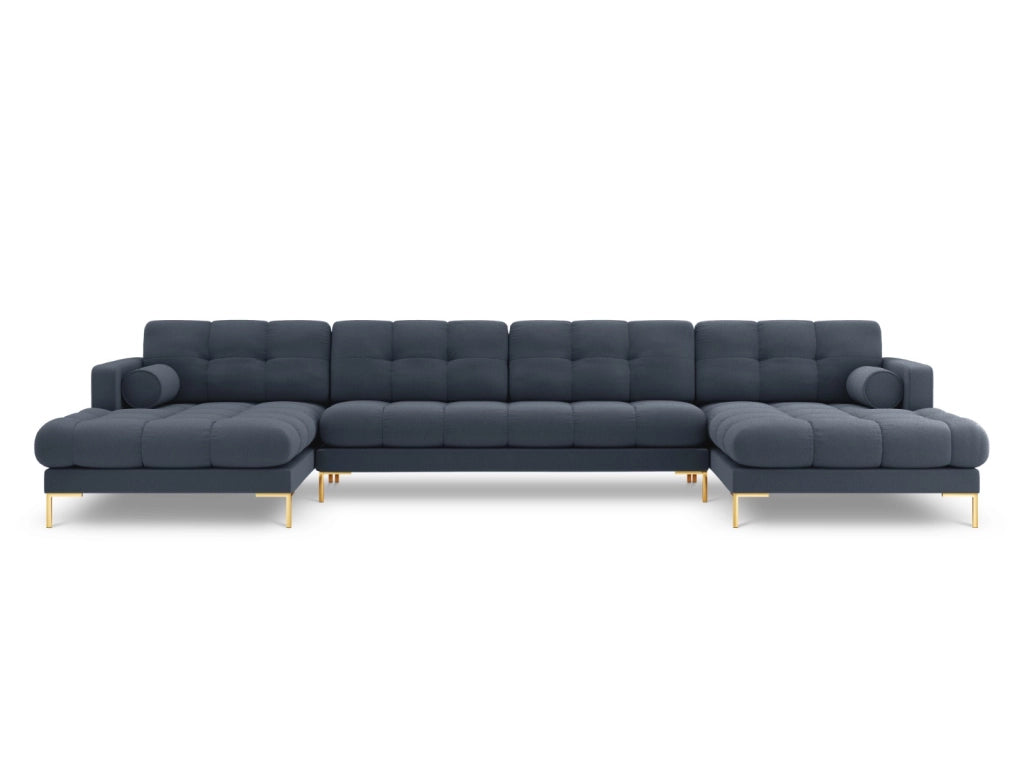 Cosmopolitan Design - Divano panoramico "Bali" 7 posti in tessuto strutturato blu scuro 