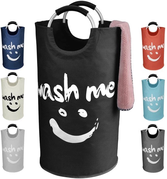 Wasmachine grande 115L - Wasmachine pieghevole Scatola per stoffa con maniglia - Wasmachine grande Contenitore di stoccaggio per abiti, coperte, cuscini, asciugamani 43x43x79cm (nero)