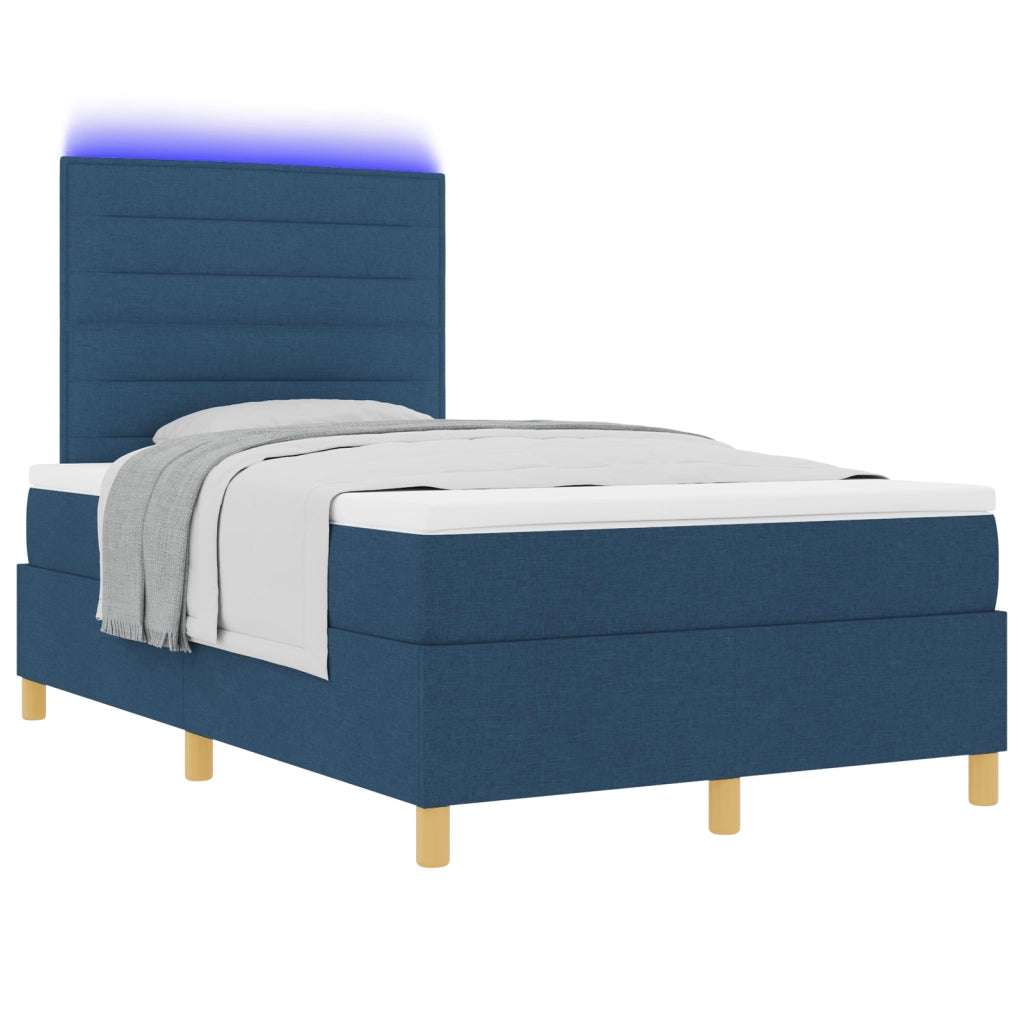 Letto Box Spring con Materasso e LED Blu 120x190 cm Tessuto