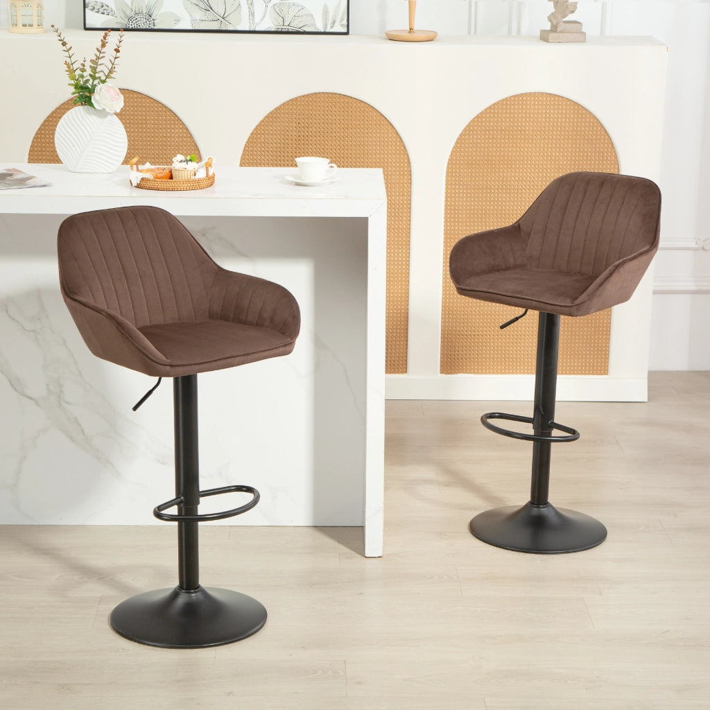 Sgabelli da Bar Girevoli con Altezza Ajustable e Schienale ¨C Zephmum ¨C Velluto Marrone 62-83 cm