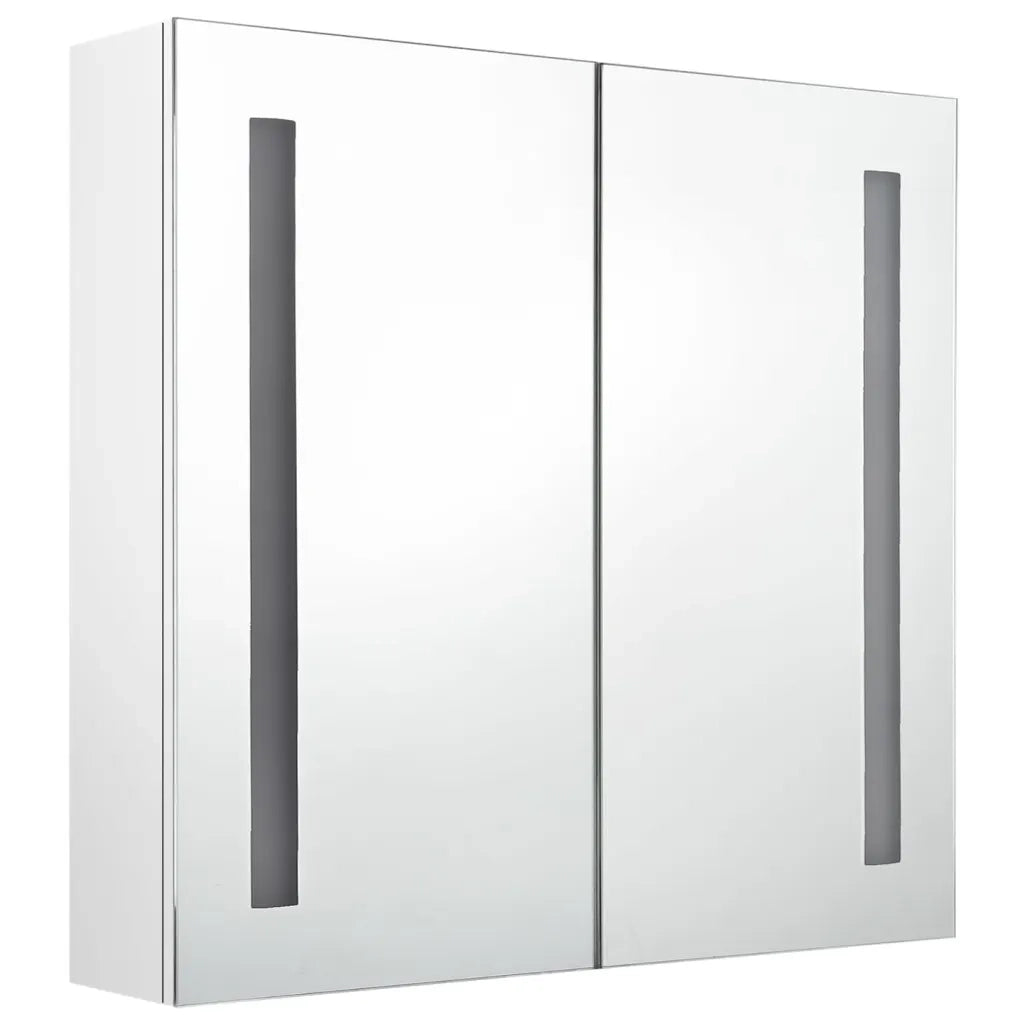 Armadietto Bagno con Specchio e LED Bianco Lucido 62x14x60 cm cod mxl 58961