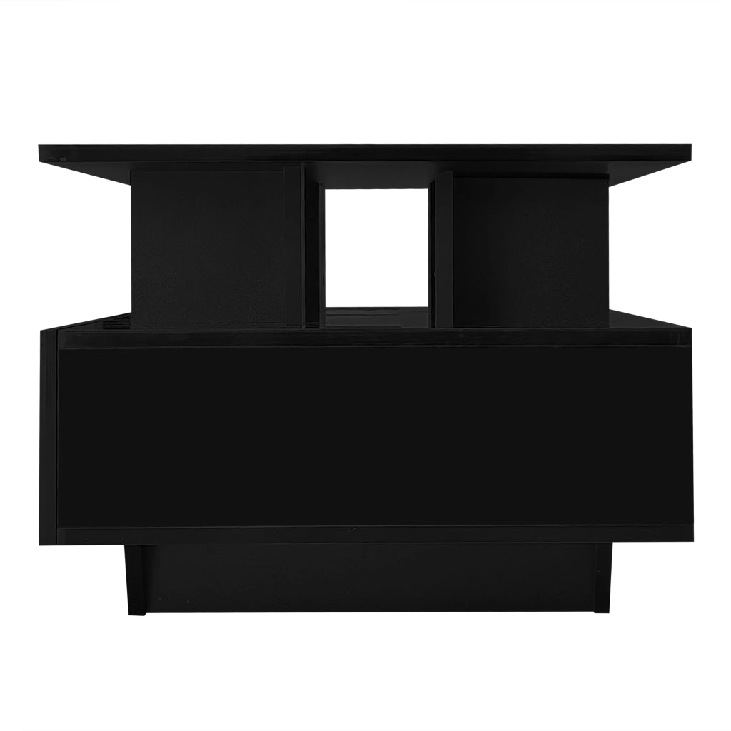 Tavolino da caffè 90x55x41 cm; con LED e 2 cassetti; truciolare nero