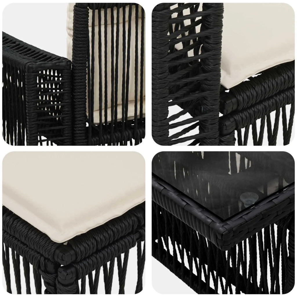 Set Divano da Giardino 10 pz Nero e Bianco Crema polyrattan 3436879