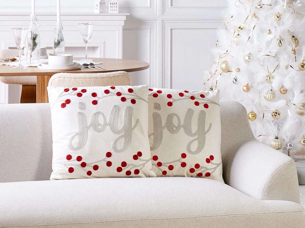 Set di 2 cuscini sparsi in tessuto di velluto bianco Motivo natalizio 45 x 45 cm Accessorio per la decorazione