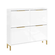SoBuy FSR206-GW Scarpiera Salvaspazio Slim Ingresso - Mobile Scarpiera Bianca con 4 Ante a Ribalta, Profondità 19 cm, Design Nordico con Finitura Lucida e Maniglie Dorate, 100x19x90cm