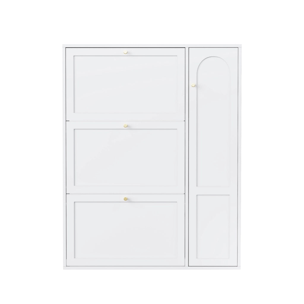 Mobile portascarpe stretto a 3 ribalte con 1 anta, design salvaspazio, bianco, 90x25x114 cm
