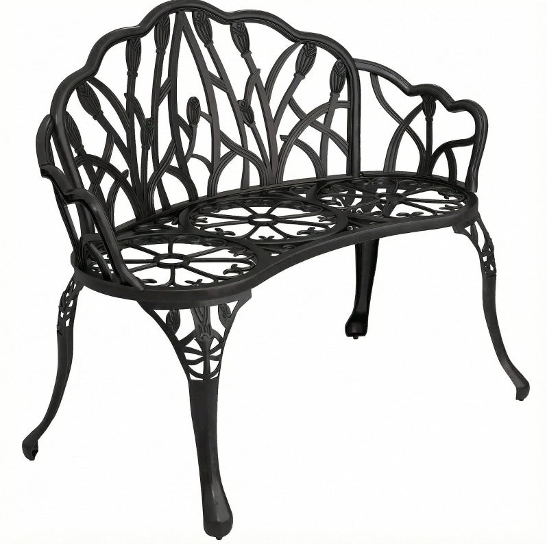 Panchina da giardino a 2 posti in alluminio pressofuso nero; 99 x 57 x 78 cm