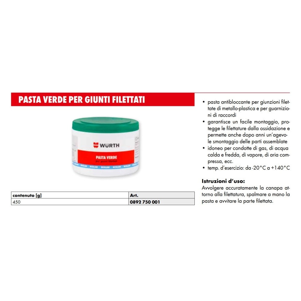 Pasta verde antibloccante da 450gr per giunti e raccordi filettati