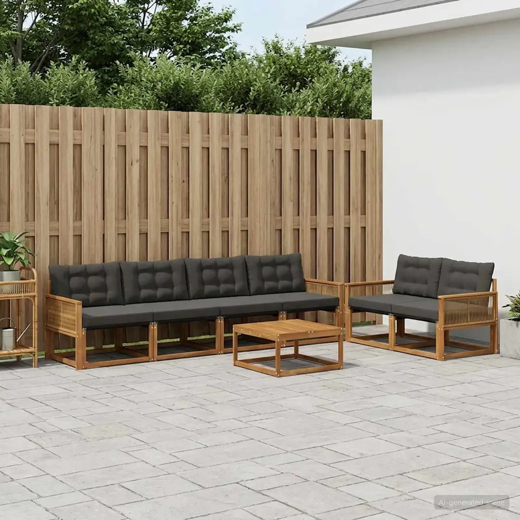 Set di divani da esterno con cuscino 7 pcs Naturale e Nero 3381268