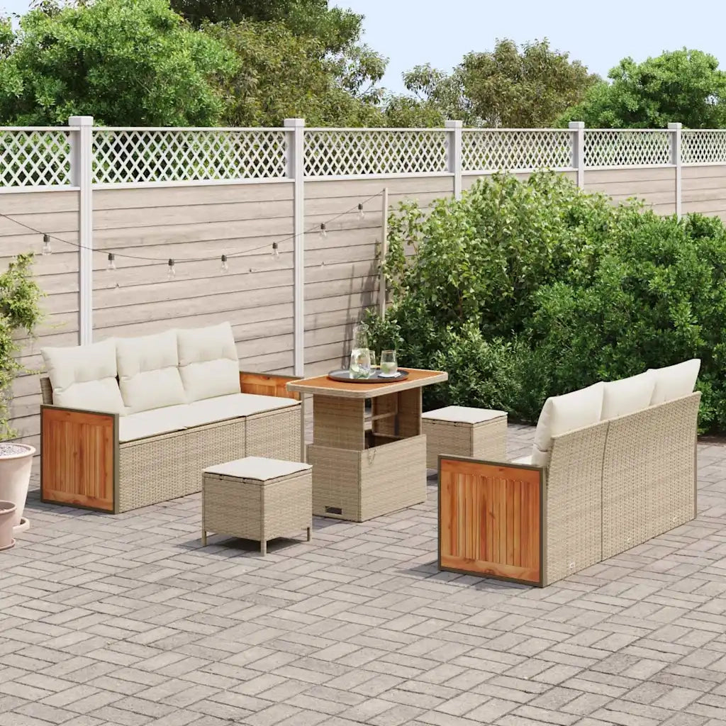 Set Divano da Giardino con cuscino 9 pcs Beige e Crema
