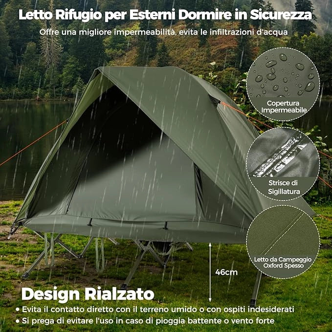 Tenda da Campeggio per 2 Persone, Tenda Impermeabile e Pieghevole per Adulti con Riparo Esterno, Borsa con Ruote Portatile, 2 Porte a Rete e Tetto con Lucernario per Campeggio e Spiaggia