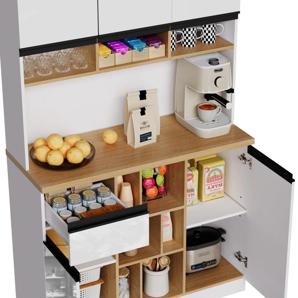 Credenza moderna bianca lucida 105x45x185 cm in MDF; con cassetto; ripiani regolabili e anti-ribaltamento