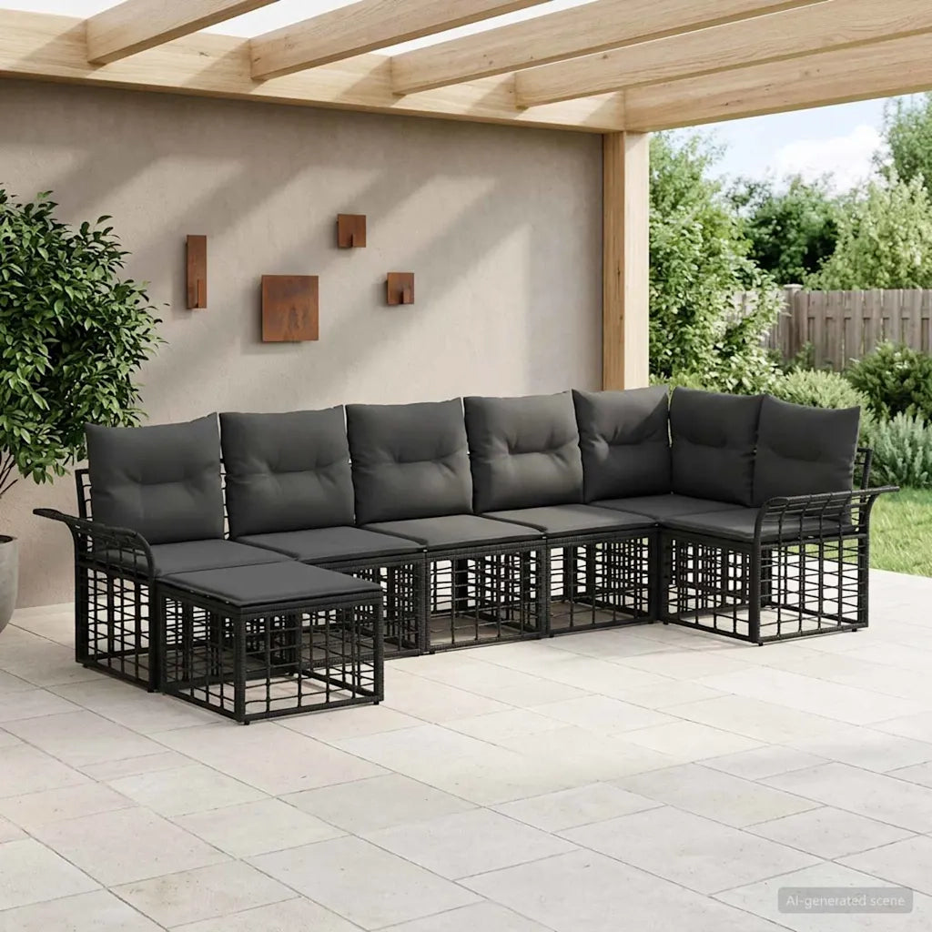 Set di divani da esterno 7 pcs Nero e Grigio scuro Poliestere