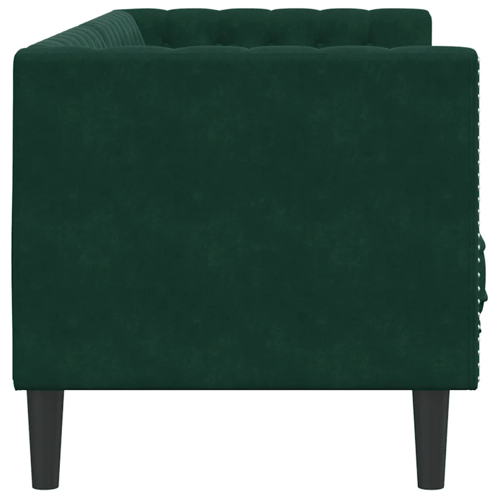Divano Chesterfield con Rinforzi 3 Posti Verde Scuro in Velluto 372695