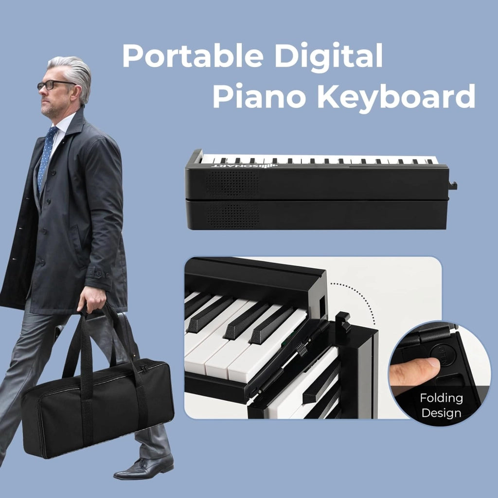 Pianoforte Digitale 61 Tasti Pieghevole con Display LED & Bluetooth, Tastiera Elettronica Multifunzionale per Principianti, Pianola Facile da Trasportare con Borsa per Pianoforte