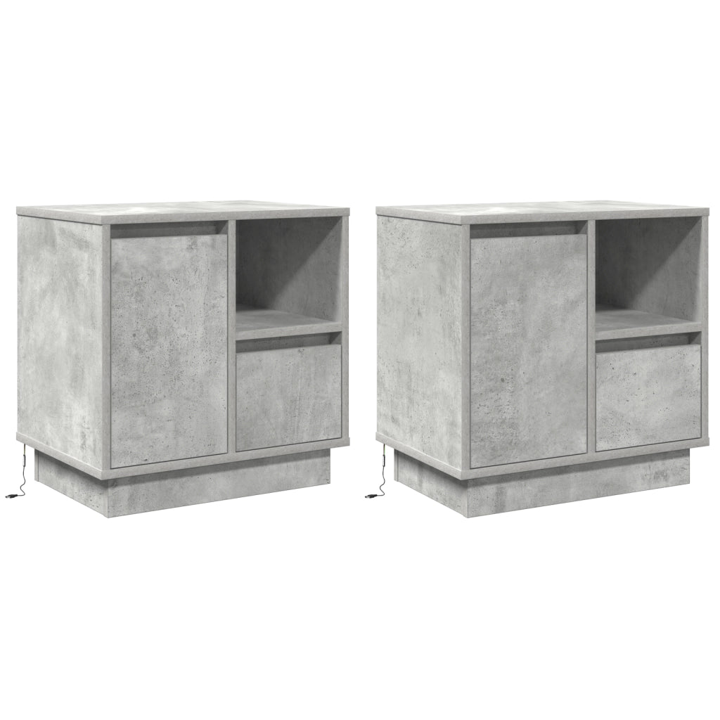 Comodini con LED 2 pz Cemento Grigio 50x34.5x50 cm