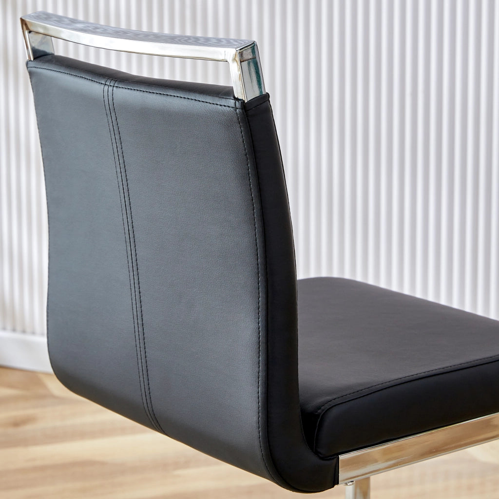 Sgabello da Bar Set da 2 con Schienale e Poggiapiedi per Cucina e Bancone in Metallo e PU Nero Argento 96.5 cm