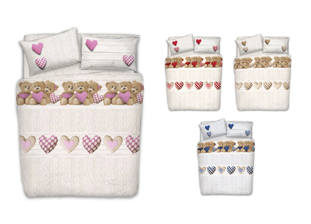 Copripiumino Sacco Piumone Pensieri Delicati 100% Cotone Dis. New Orsetti - Singolo - Beige