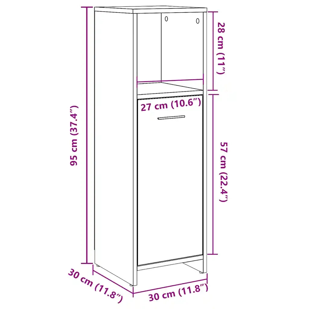Mobile da Bagno Grigio Cemento 30x30x95 cm in Legno Multistrato