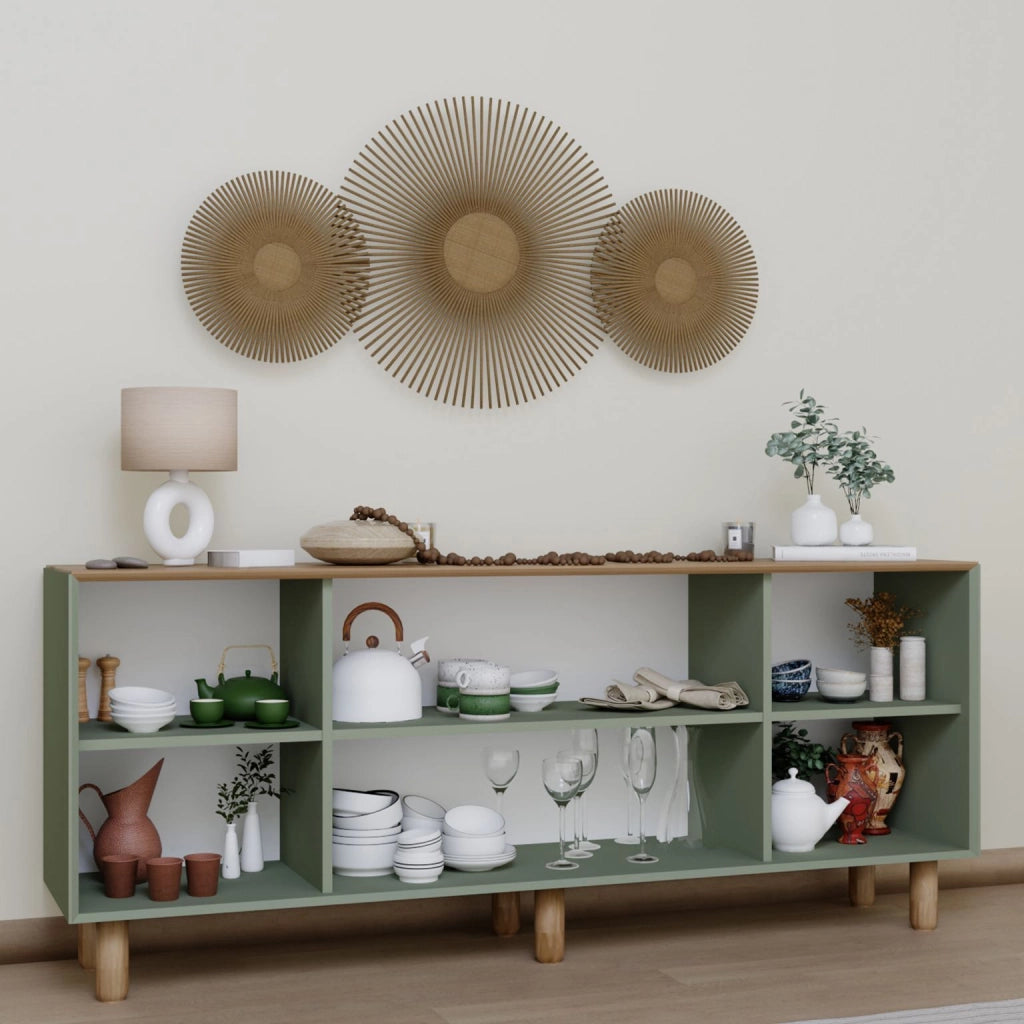 Credenza "Bohemian" in legno e canna - 180 x 40 x 75 cm - Verde