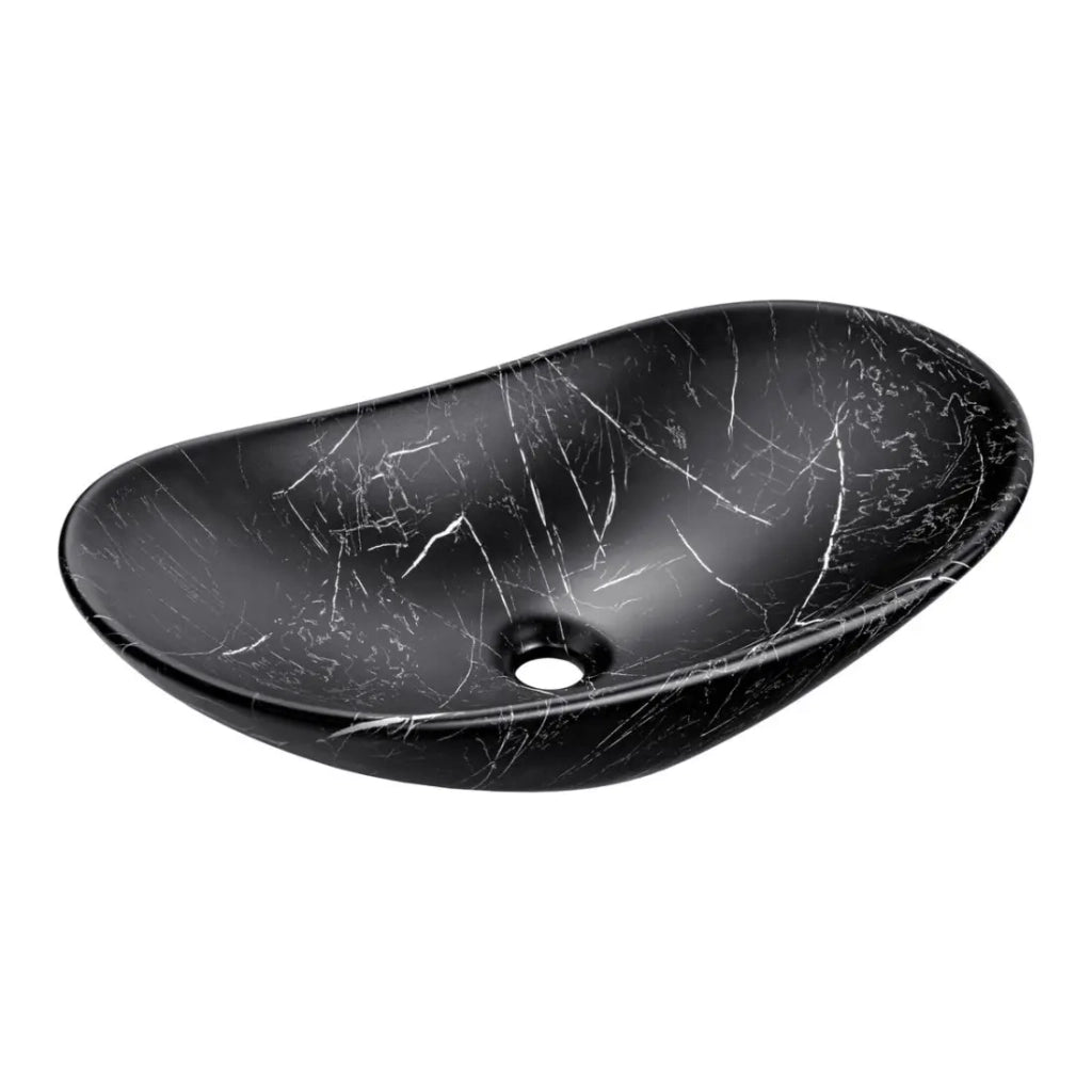 Lavabo ovale da appoggio 61,5x36 cm nero effetto marmo in ceramica opaca