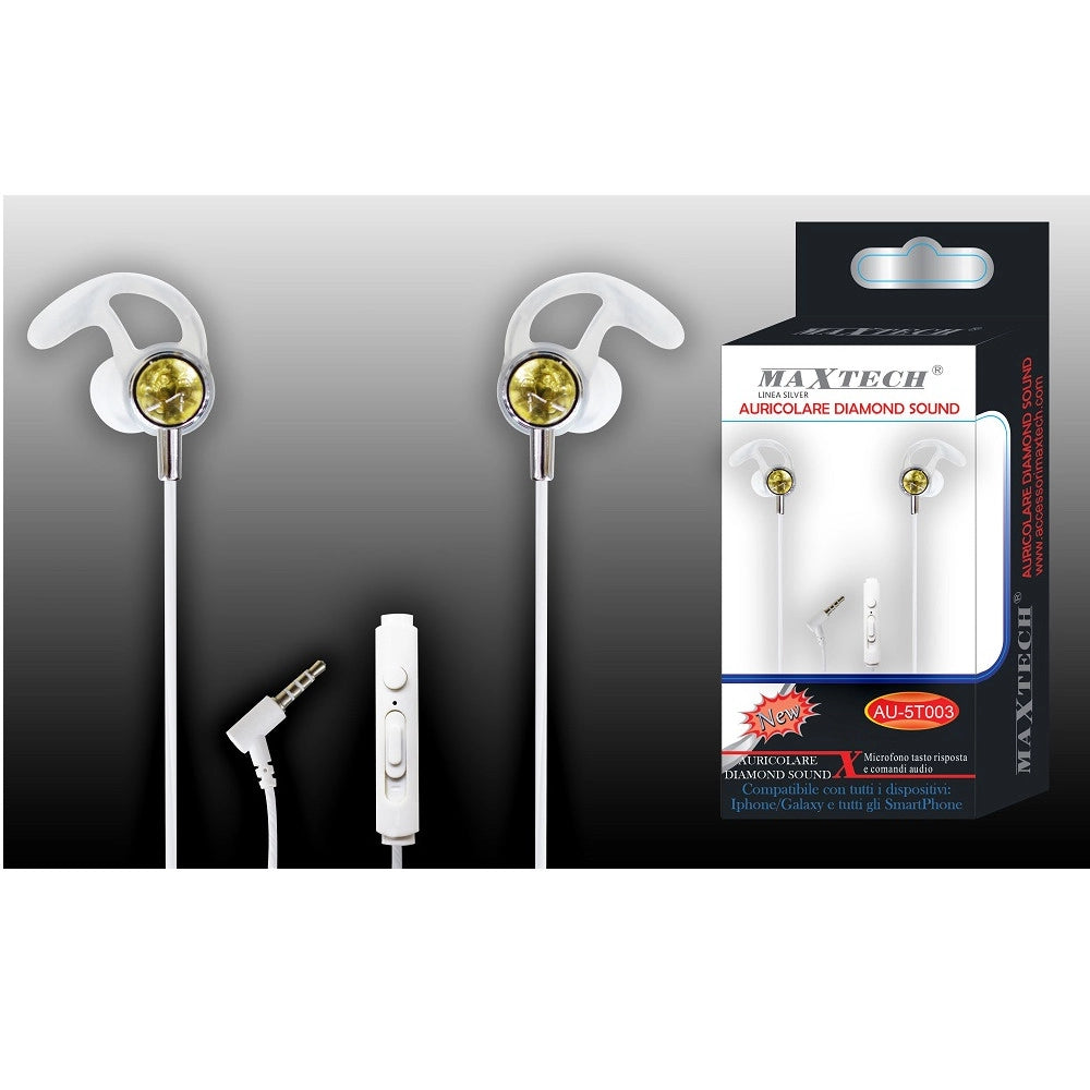 Trade Shop - Auricolari Cuffie Diamond Sound Per Smartphone Microfono Da Viaggio Maxtech Au-5t003 -