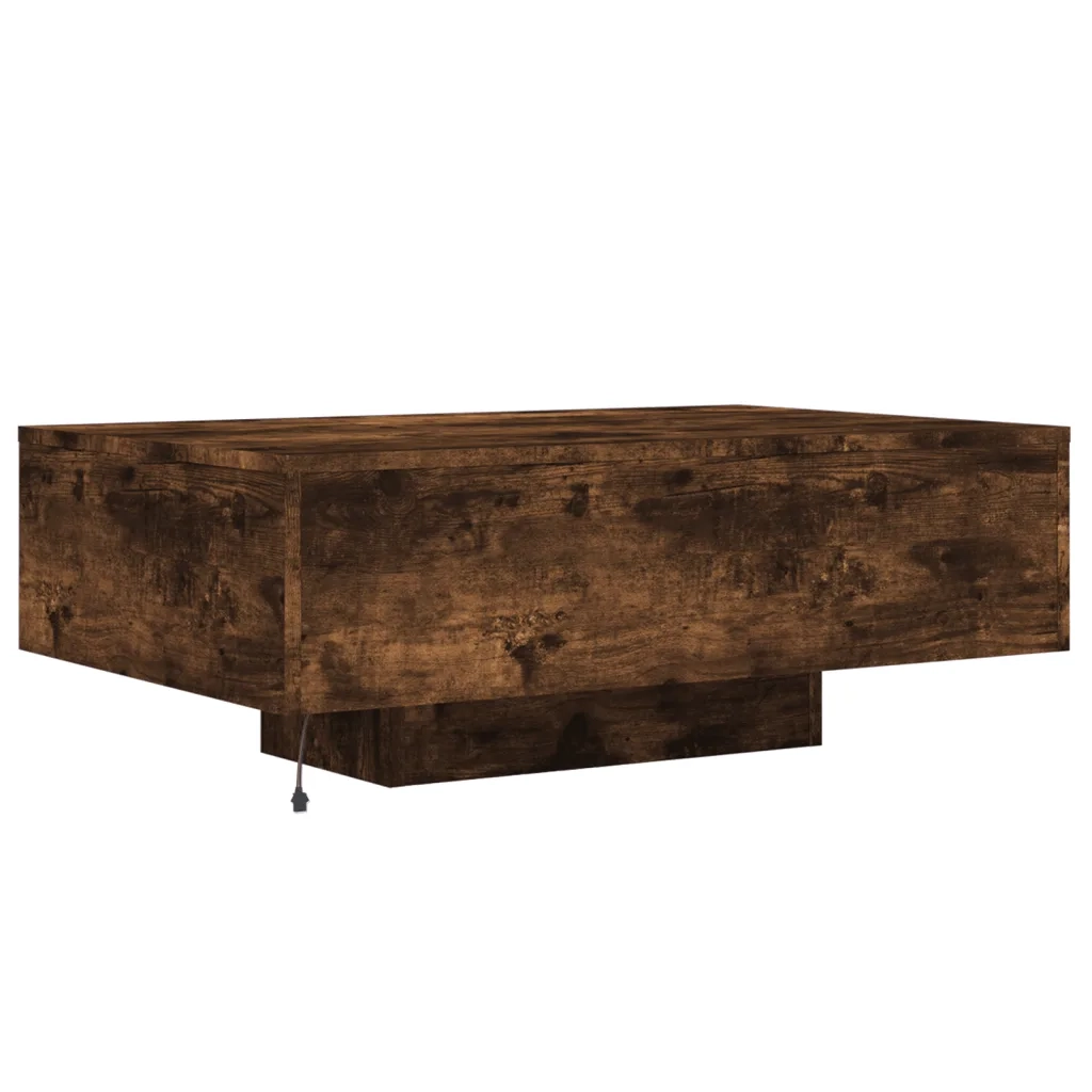Tavolino da Soggiorno con Luci LED Rovere Fumo 85x55x31 cm 836613