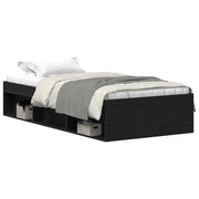 Letto singolo | Letto per adulti | Giroletto senza Materasso Rovere Nero 90x200cm in Truciolato