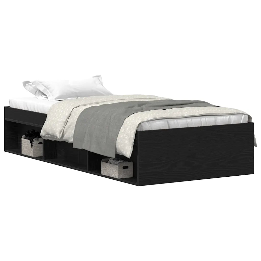 Letto singolo | Letto per adulti | Giroletto senza Materasso Rovere Nero 90x200cm in Truciolato