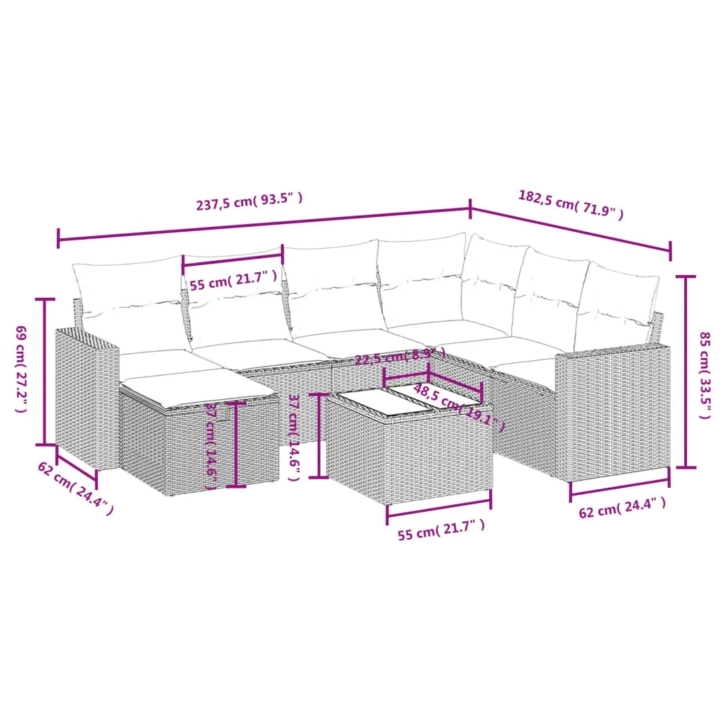 Set Divani da Giardino con Cuscini 8 pz Nero in Polyrattan