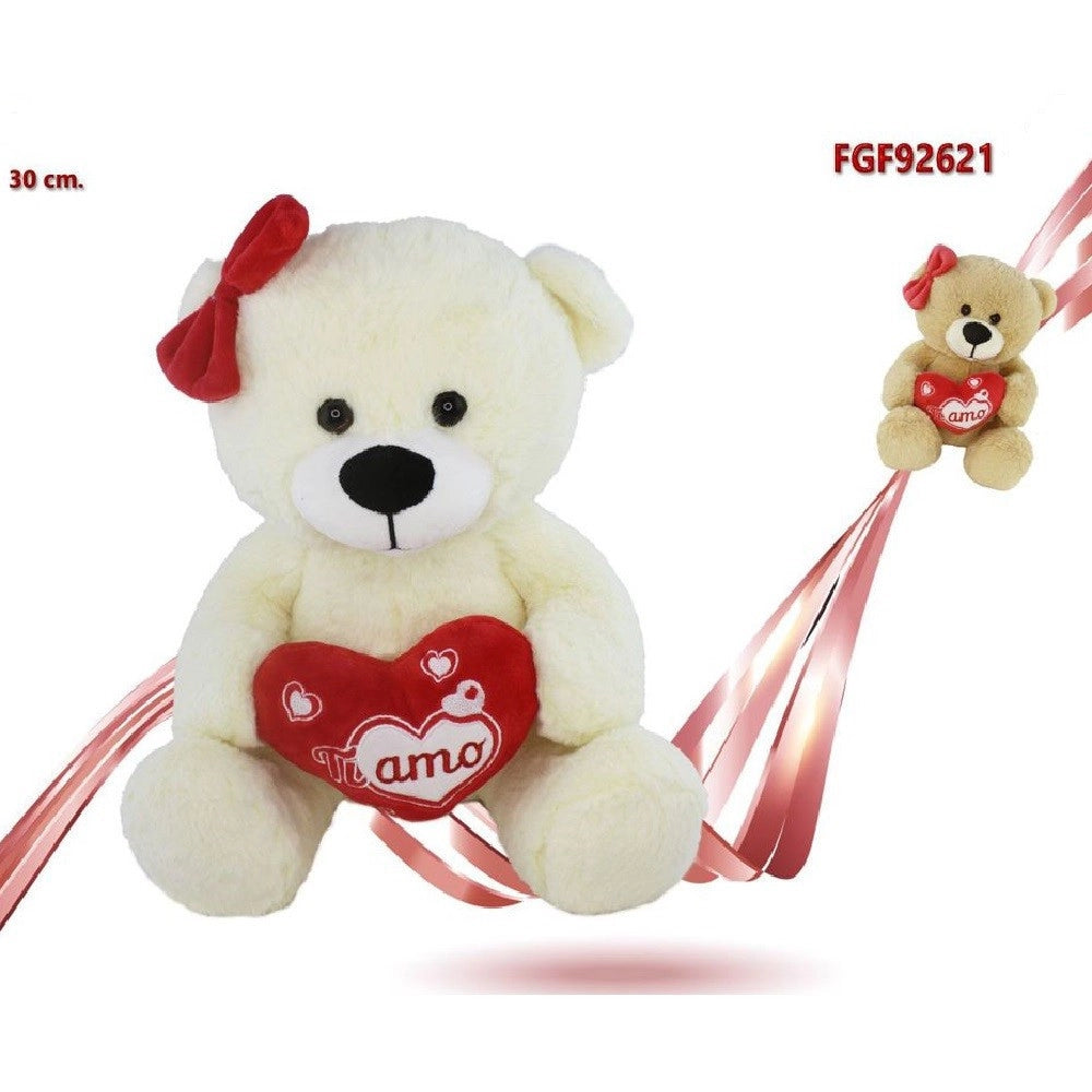 Trade Shop - Orsa Orsetto Peluche Con Fiocco E Cuore Scritta Ti Amo 30 Cm San Valentino 92621 -