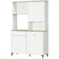 Dispensa Cucina in Truciolato e MDF con Ripiani Aperti, Armadietti e Cassetto, 119x41x180 cm, Bianco