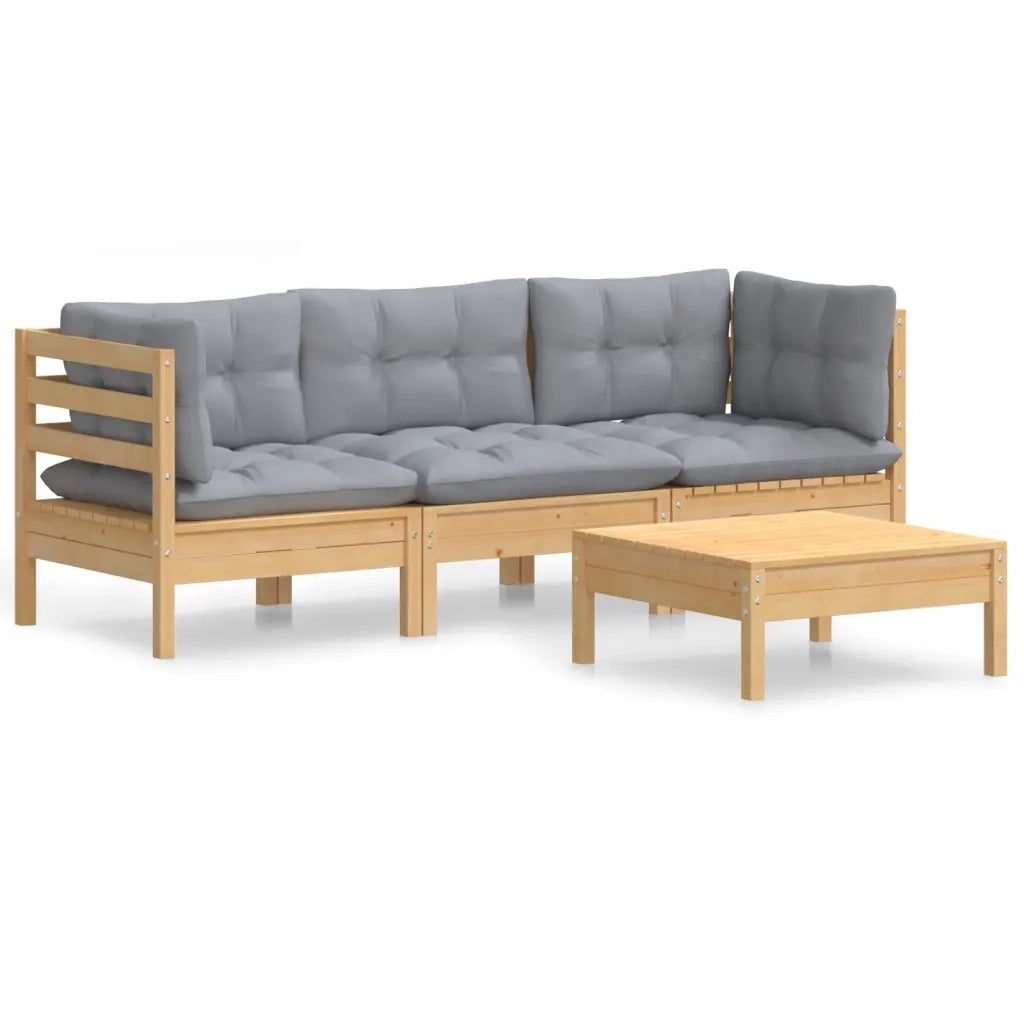 Set Divani da Giardino 4 pz con Cuscini Grigi Massello di Pino 3096105