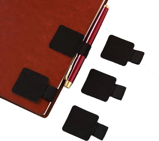 5 pacchetto di tenaglie per penna adesive, tenaglie per penna in pelle elastica, tenaglia per penna con laccio elastico, tenaglia adesiva per quaderno, planner, calendario (nero)