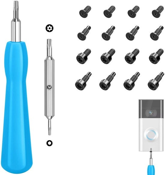 Titolare di Deurbelschroevendraaier - 16 Stuks Schroeven - Maniglia Ergonomica - Acciaio S2 - Compatibile con Video Deurbellen - T6/T15 Schroevendraaiers