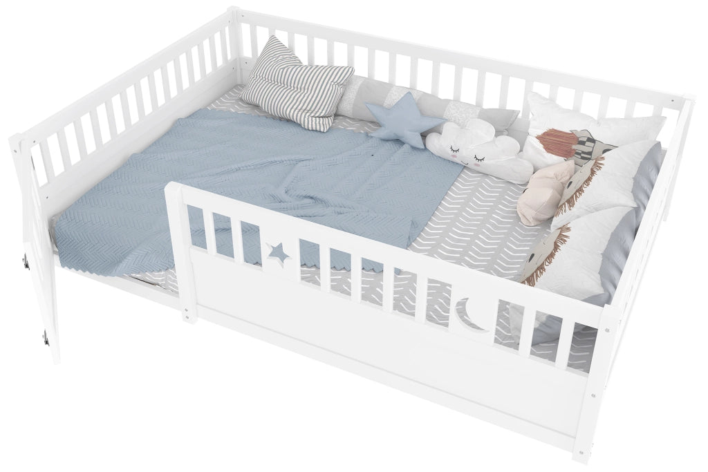 Letto a baldacchino con rete di sicurezza bianco in pino 140x190 cm
