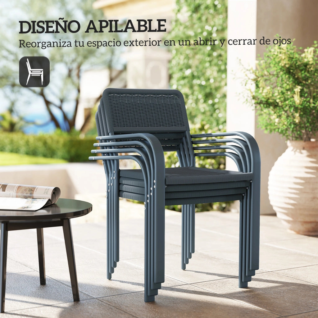 Set di 4 Sedie da Giardino Apilabili ¨C zephmum ¨C Grigio Scuro, Acciaio, 55x60x83 cm