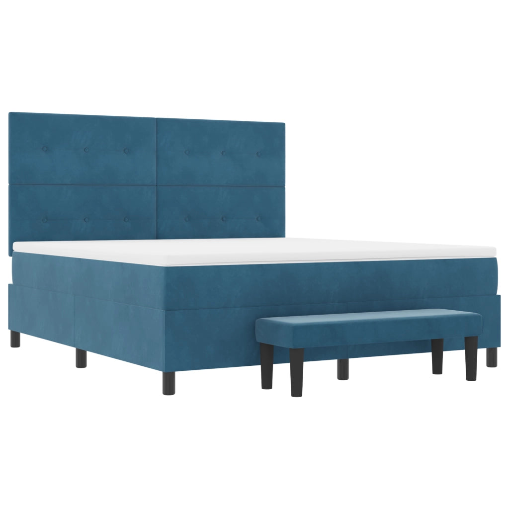 Letto con Molle e Materasso & Panchina Blu Scuro 180x200 cm Velluto