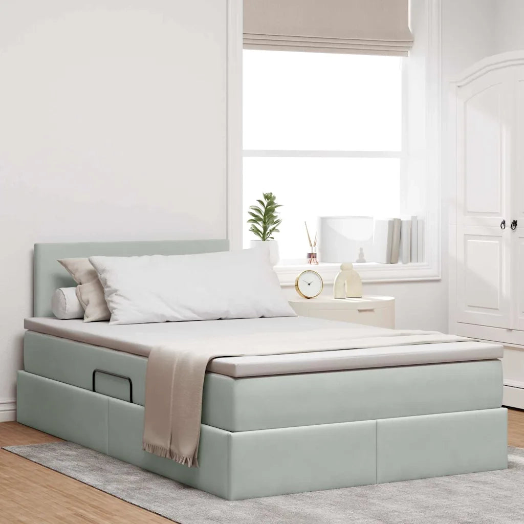 Letto con contenitore e LED Grigio chiaro 120 x 200 cm Velluto 3371325