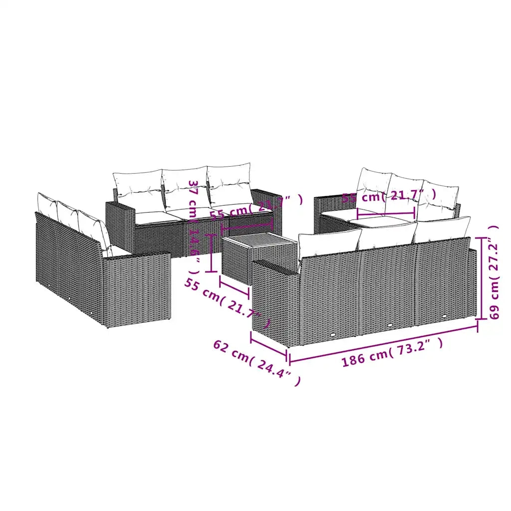 vidaXL Set Divani da Giardino 13pz con Cuscini Nero in Polyrattan