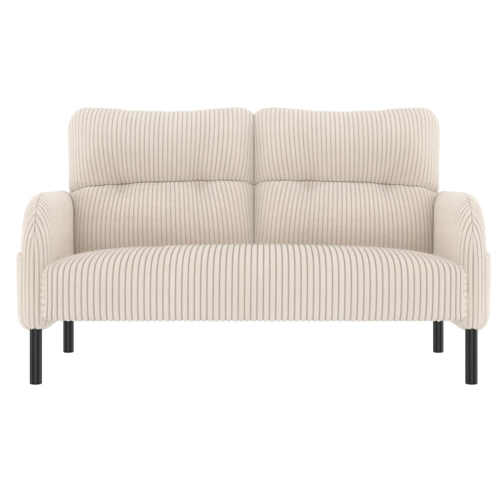 Divano 2 Posti con Schienale Ergonomico e Tasca Laterale, in Velluto a Coste Beige 120 × 75 × 79 cm