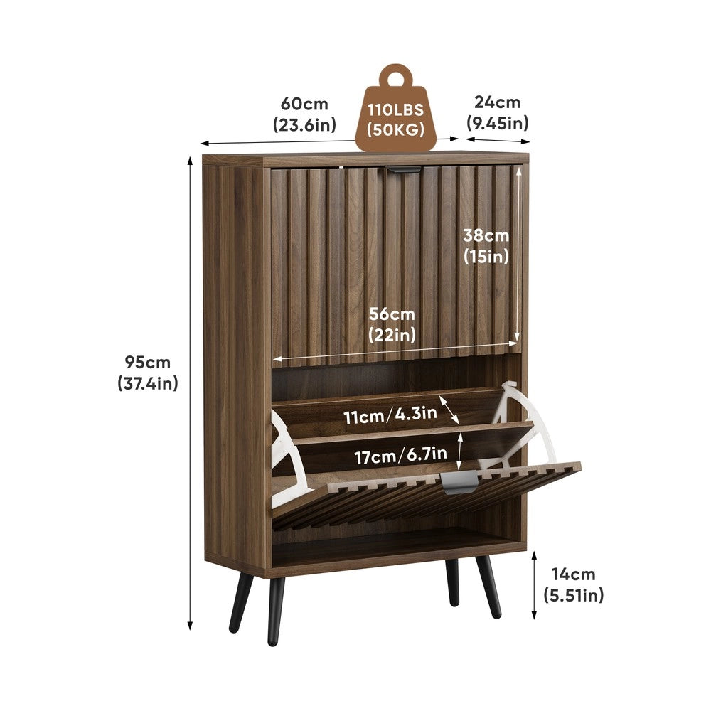 Scarpiera in Legno di Noce ¨C MINIMAL ¨C 60 cm, 2 Ante Ribaltabili, Design Moderno per Ingresso