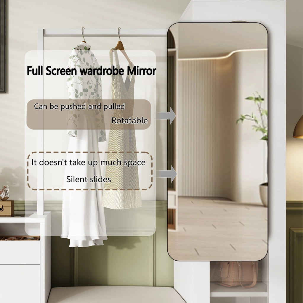 Mobile guardaroba per ingresso con specchio; scarpiera a ribalta e LED controllabili via app; bianco