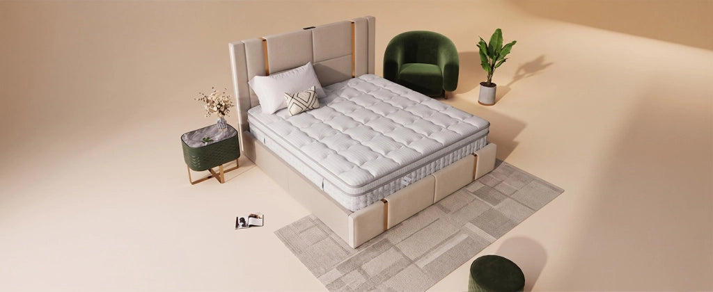 Letto matrimoniale 140 × 200 cm con LED, USB, contenitore, con materasso, in lino, grigio