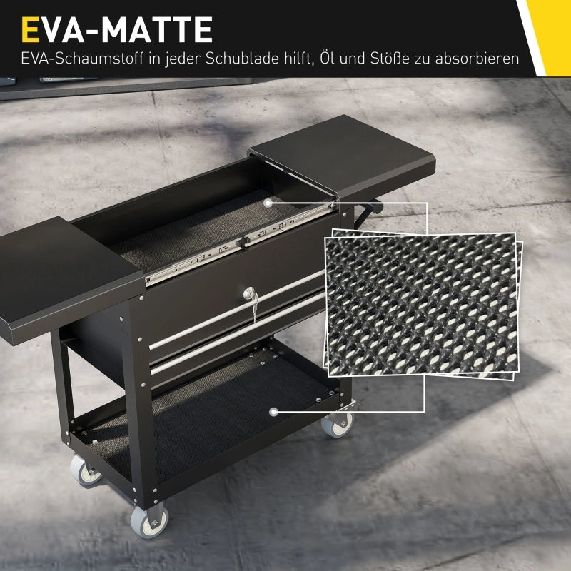 CARRELLO PORTA ATTREZZI CON CASSETTI BLOCCABILI 77,5-130 x 38 x 80 cm ACCIAIO NERO