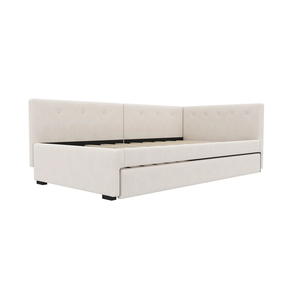 Letto estraibile 90x200 cm in velluto beige, salvaspazio e moderno