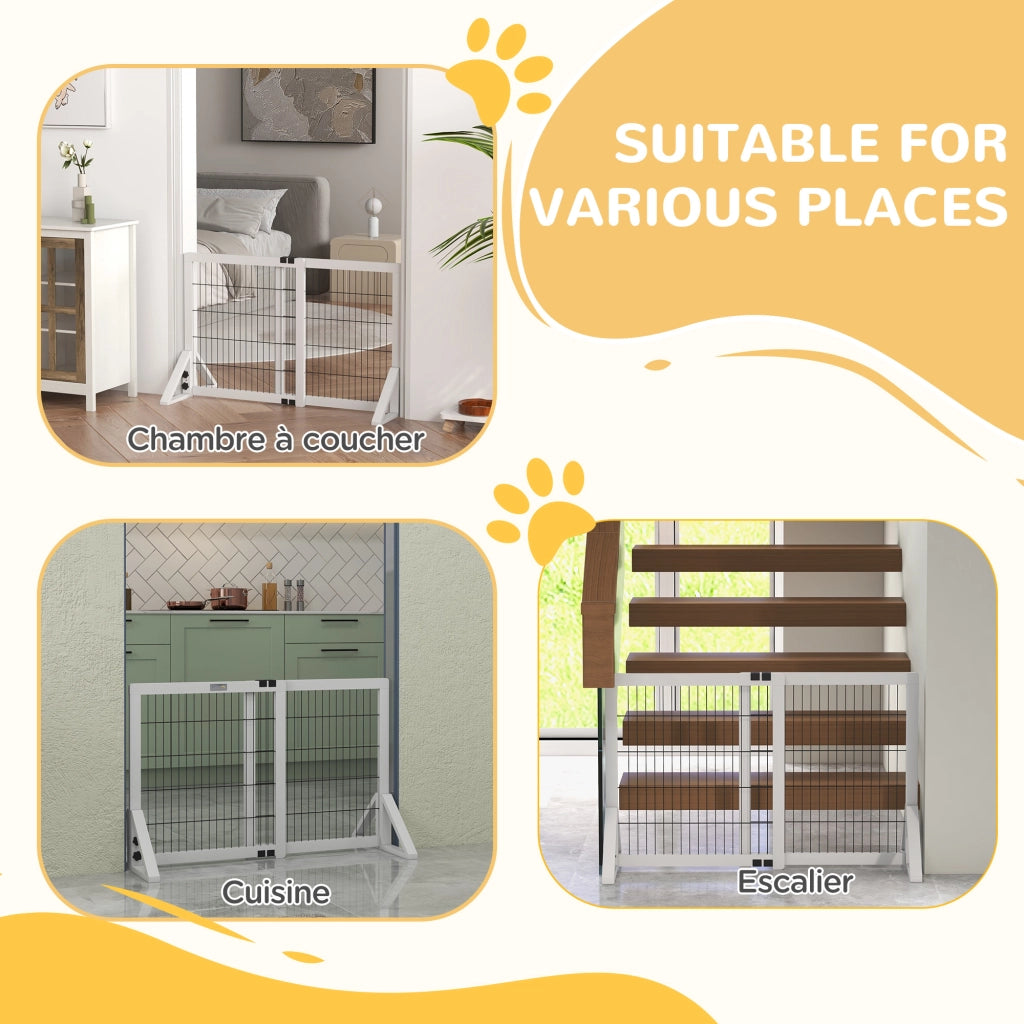 Barriera per cani 2 pannelli regolabile ¨C zephmum ¨C legno acciaio bianco 63-106 cm