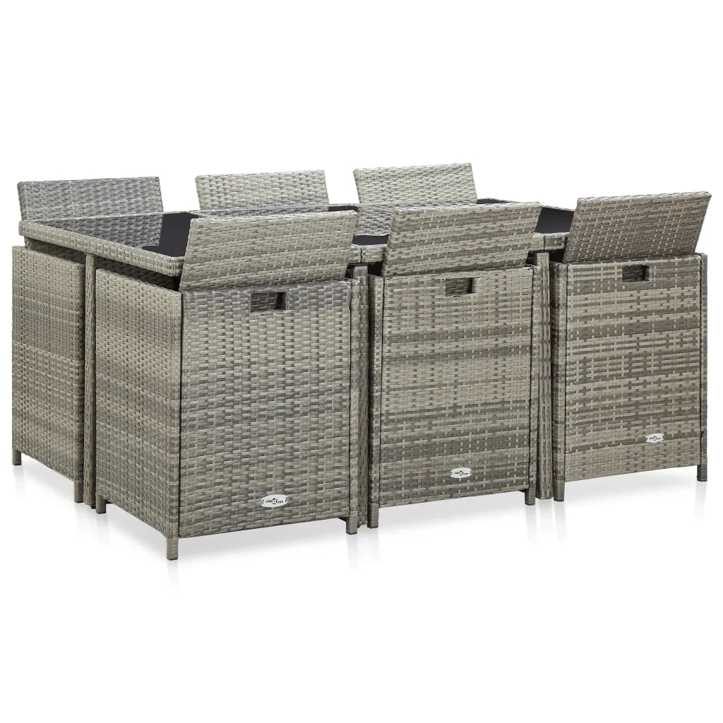 Set da Pranzo da Giardino 11 pz con Cuscini Polyrattan Grigio  cod mxl 36990